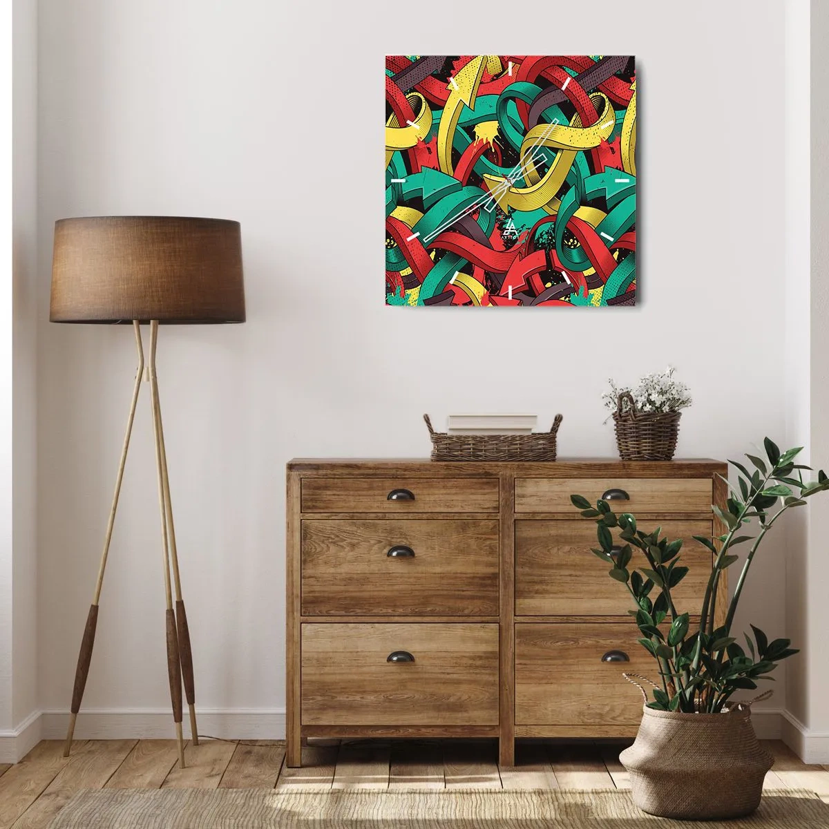 Väggklocka - Klocka på glas - Vilken väg till målet? - 30x30 cm