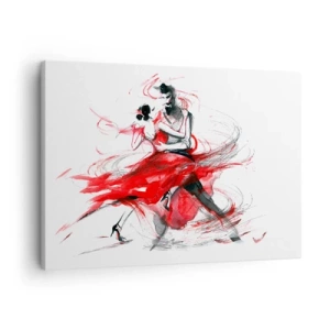 Canvastavla - Bild på duk - Dansare i en dynamisk dans med röda accenter - 70x50cm - Tango - passionens rytm - Modern väggdekoration för vardagsrum och sovrum ARTTOR