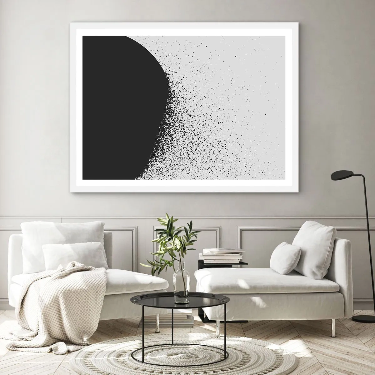 Affisch i vit ram - Partiklarnas rörelse - 100x70 cm