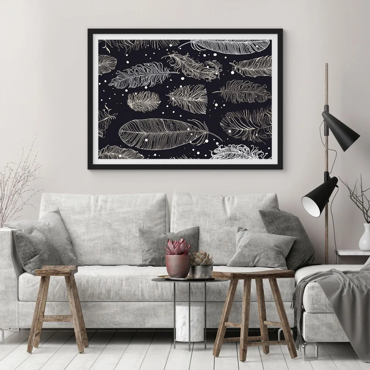 Affisch i svart ram - Fjäderspets - 91x61 cm