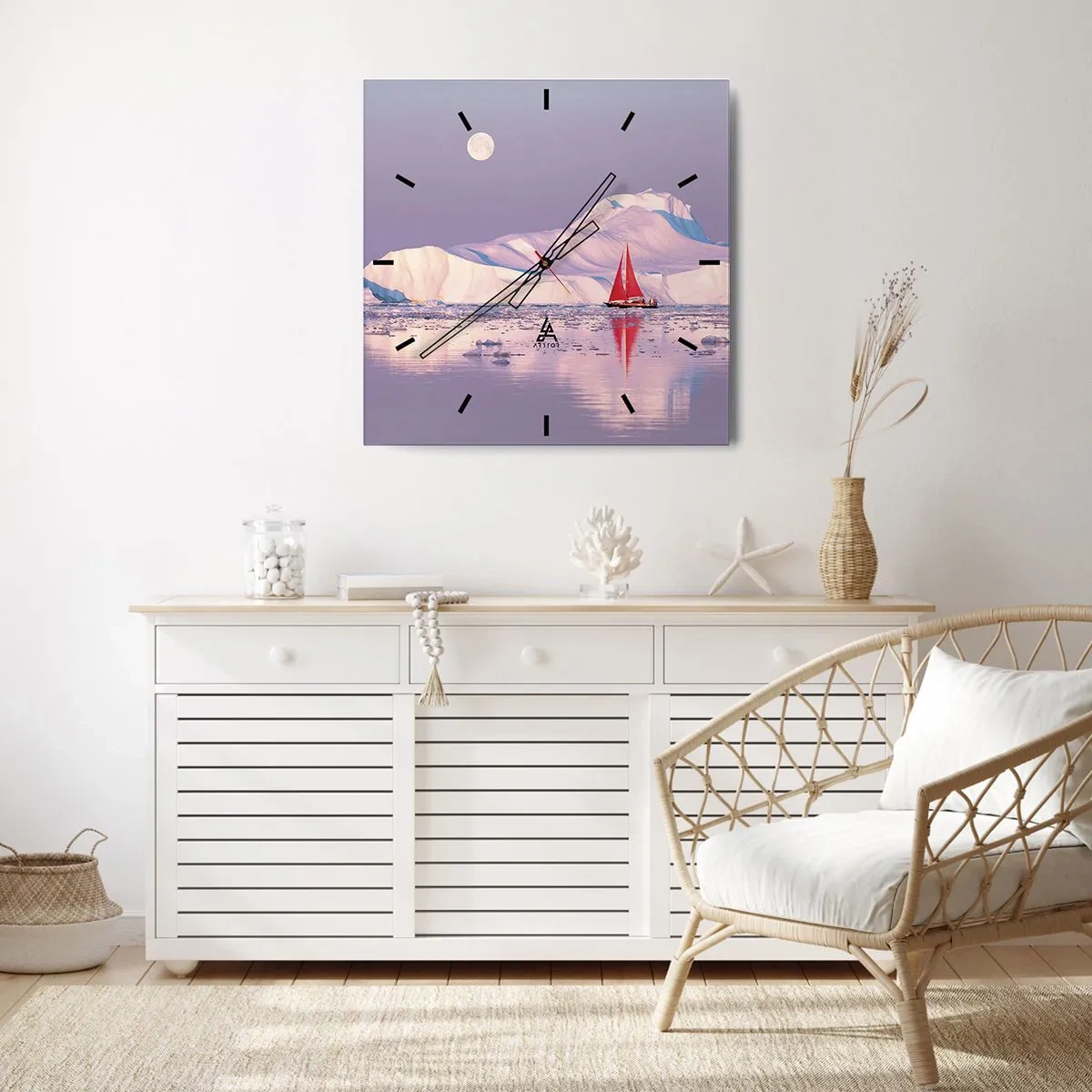 Väggklocka - Klocka på glas - Seglens glöd, isens kyla - 30x30 cm