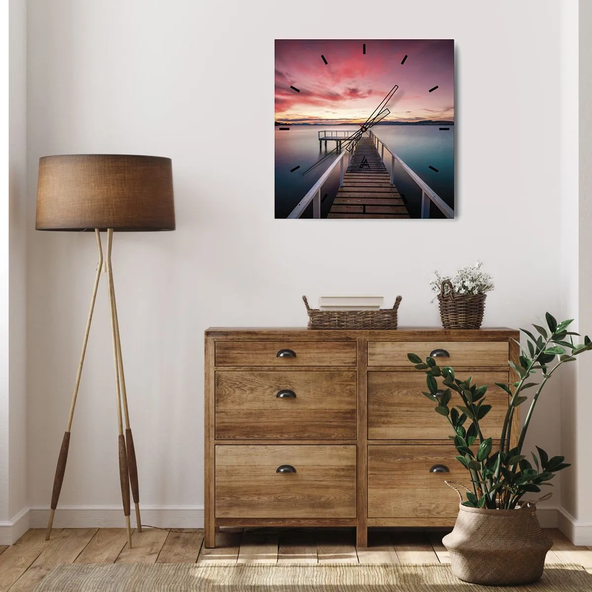 Väggklocka - Klocka på glas - Kvällens milda låga - 40x40 cm