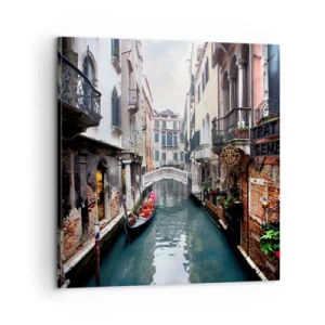 Canvastavla - Bild på duk - Venedig-landskap med gondol och bro - 60x60 cm