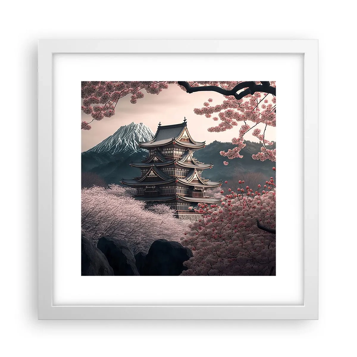 Affisch i vit ram - Ett land av blommande körsbär - 30x30 cm