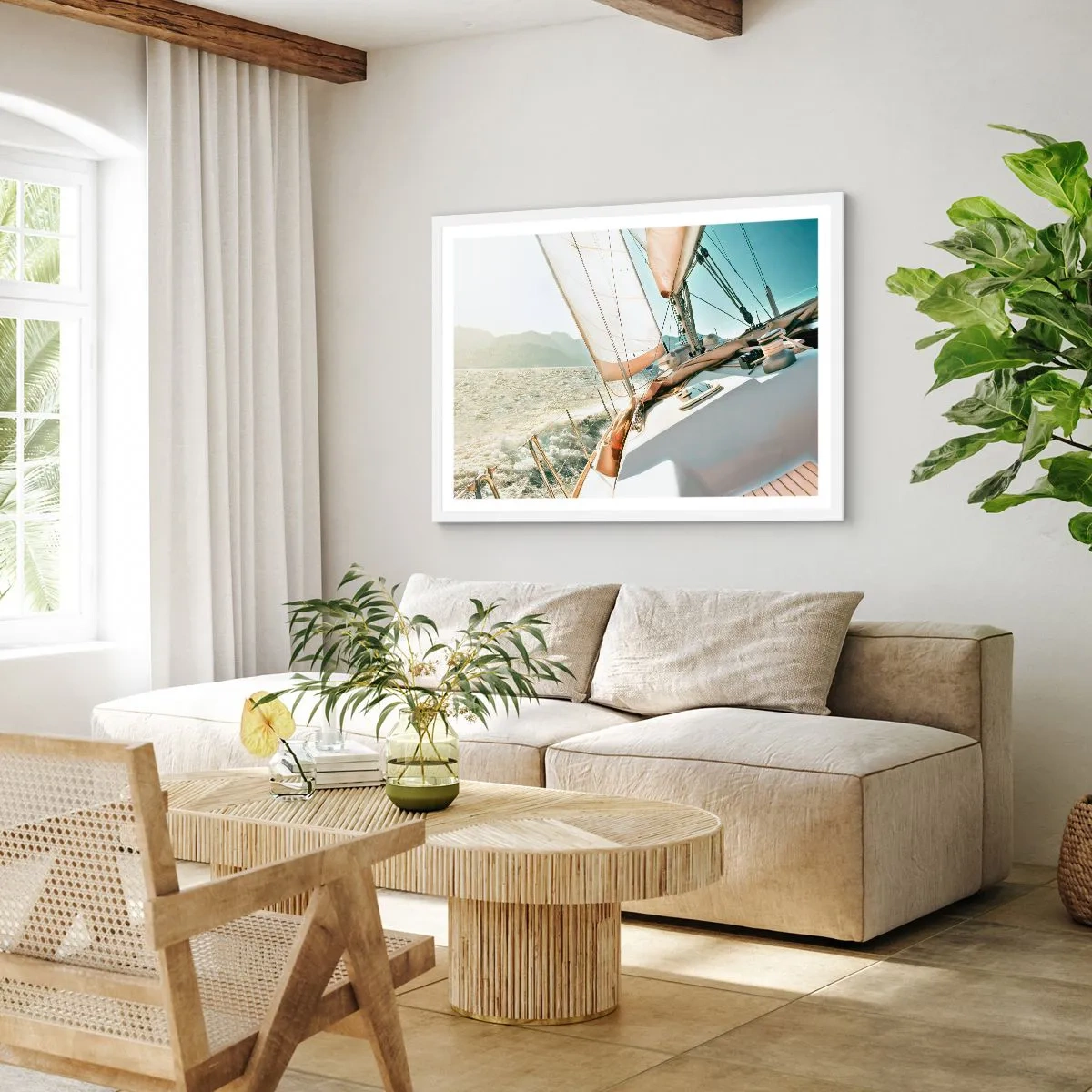 Affisch i vit ram - Under full segel - 100x70 cm