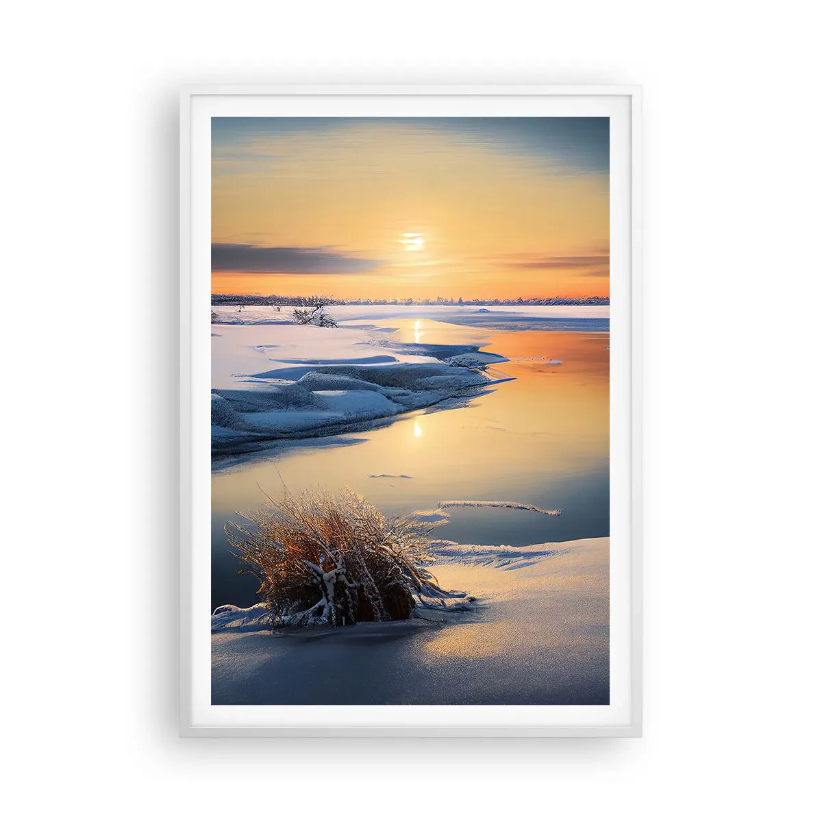 Affisch i vit ram - Vintersolnedgång - 70x100 cm