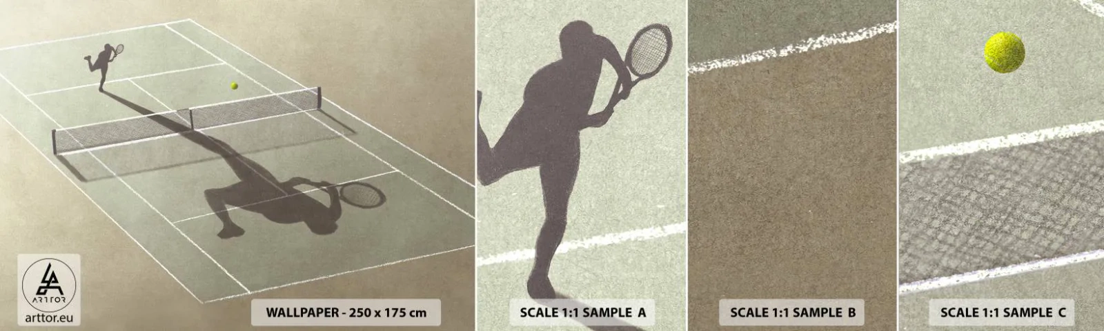 Provbit av självhäftande fototapet Deluxe Sticker - Övervinna sig själv - Tennis, Domstolar, Sport - 100x30 cm