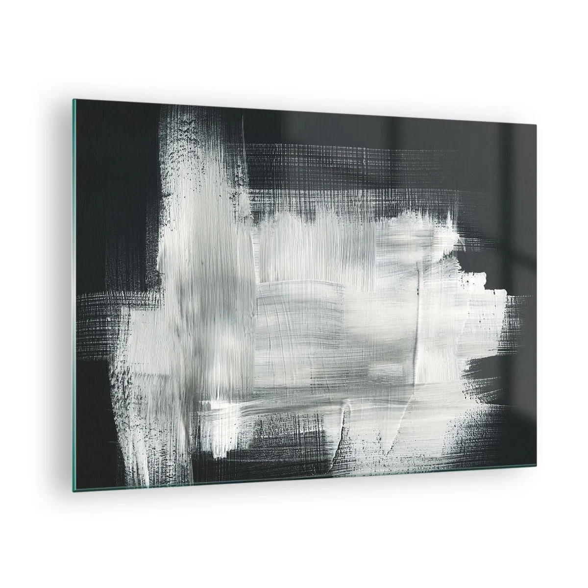 Glastavla - Bild på glas - Minimalistisk abstraktion i svartvitt - 70x50cm - Vävd av det vertikala och horisontella - Modern väggdekoration för vardagsrum och sovrum ARTTOR