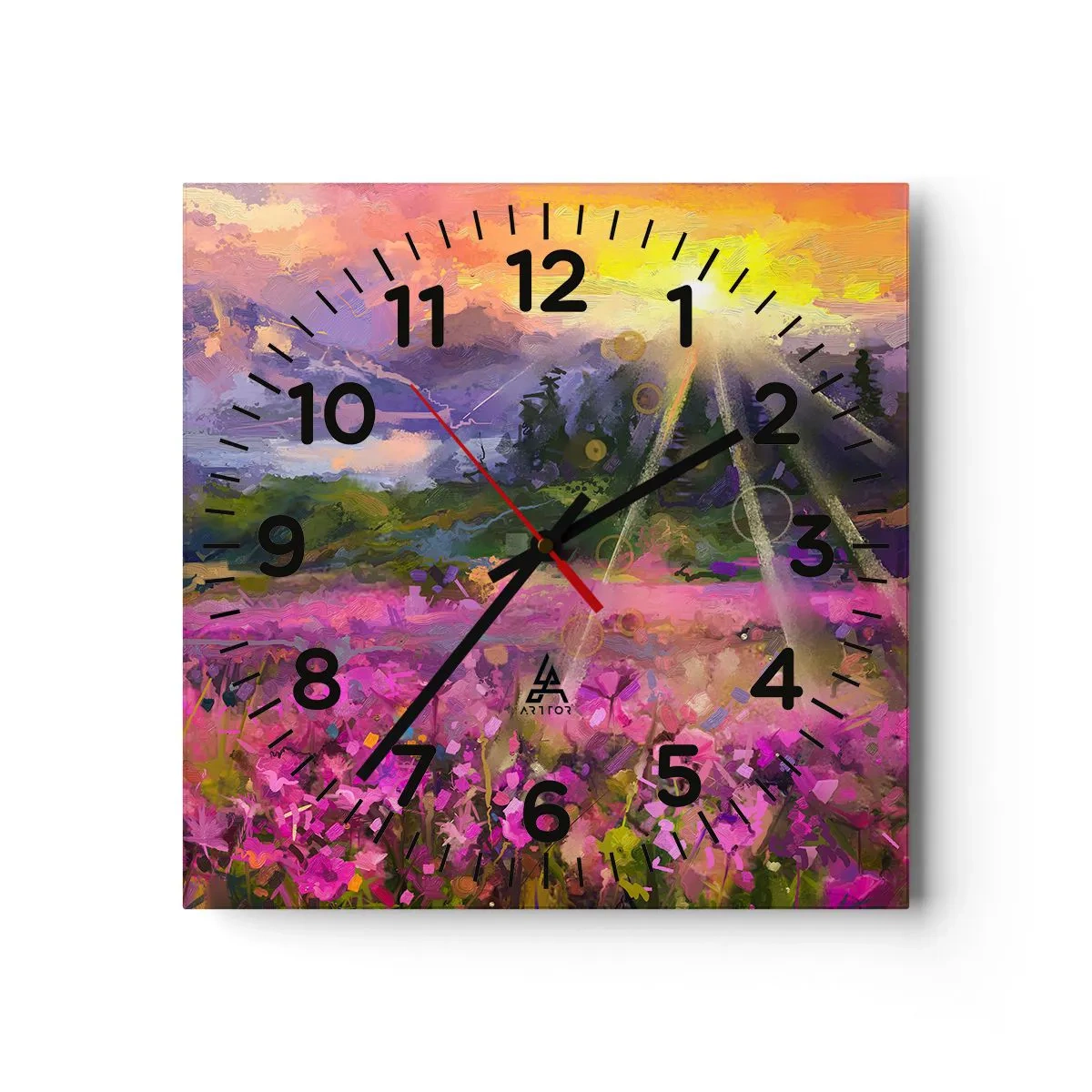 Väggklocka - Klocka på glas - I dalen under solens beskydd - 30x30 cm