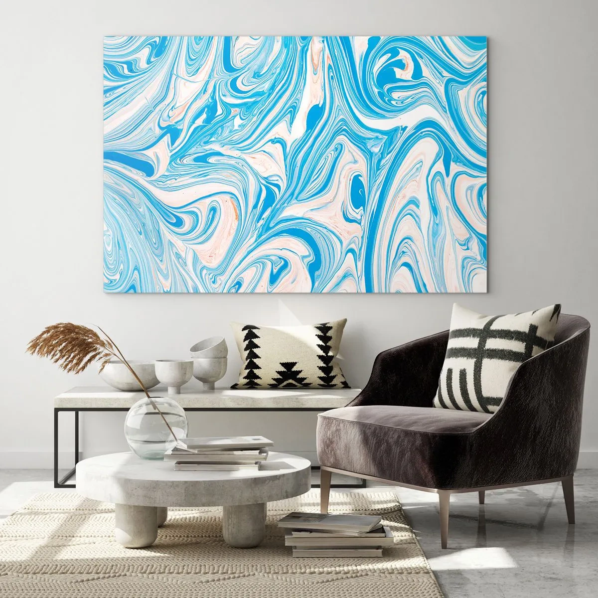 Glastavla - Bild på glas - Abstrakt mönster i turkosa och beige nyanser - 70x50cm - Utspilld turkos - Modern väggdekoration för vardagsrum och sovrum ARTTOR