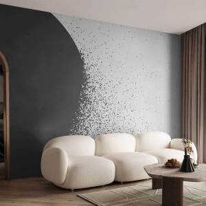 Fototapet Premium Canvas - Partiklarnas rörelse - Abstraktion, Svartvitt, Grafik - 150x105 cm