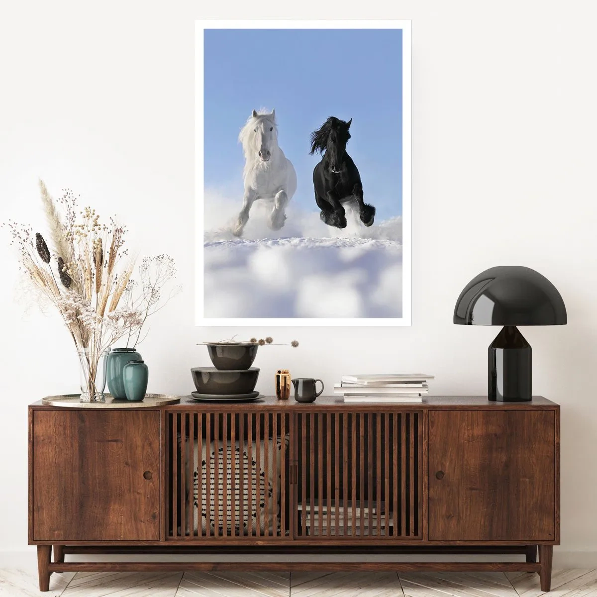 Affisch - Svart-vit galopp - 50x70 cm