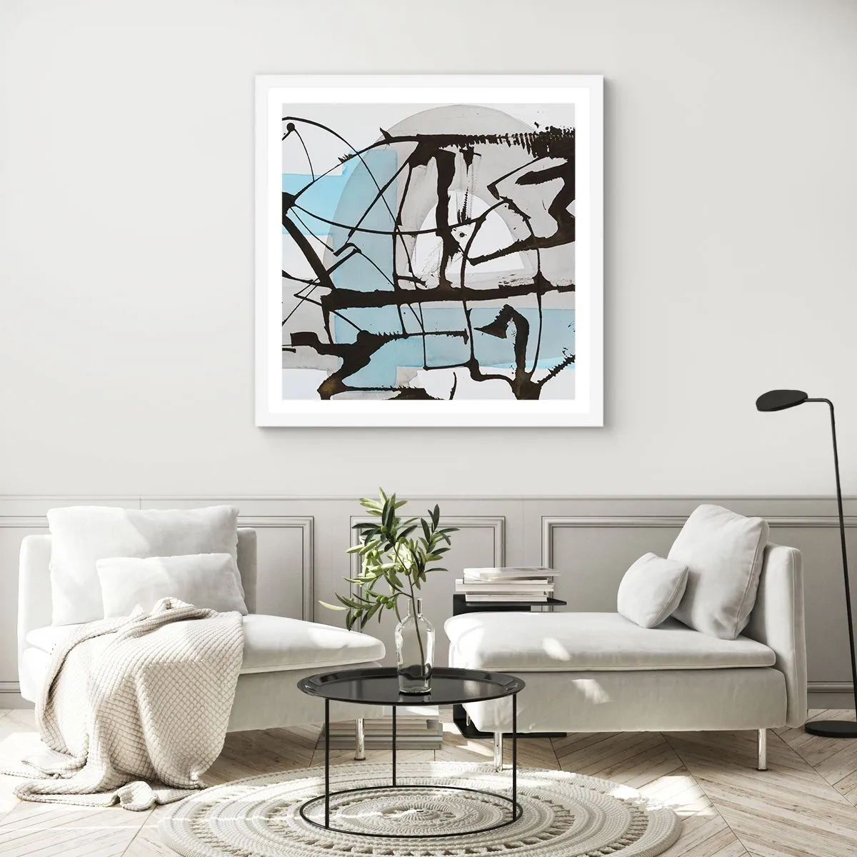 Affisch i vit ram - Blått trots allt - 40x40 cm