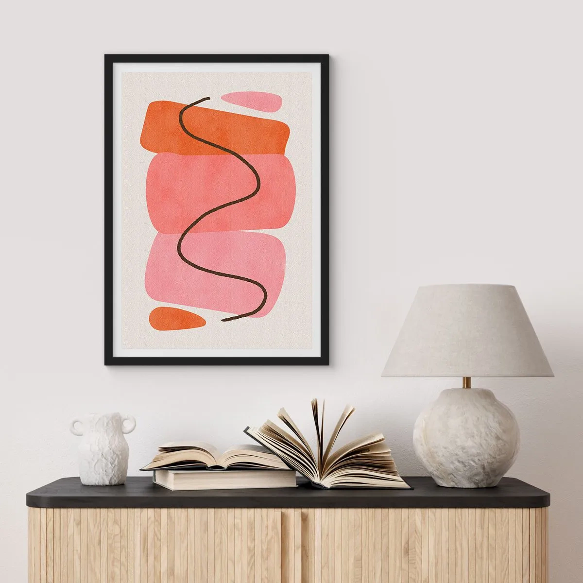 Affisch i svart ram - Abstrakt komposition av geometriska former - 50x70cm - Formernas mjuka rörelse - Modern väggdekoration för vardagsrum och sovrum ARTTOR