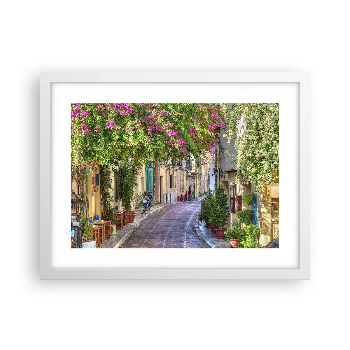 Affisch i vit ram - Blommande gata - 40x30 cm