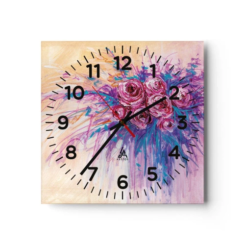 Väggklocka - Klocka på glas - Rosfontän - 30x30 cm