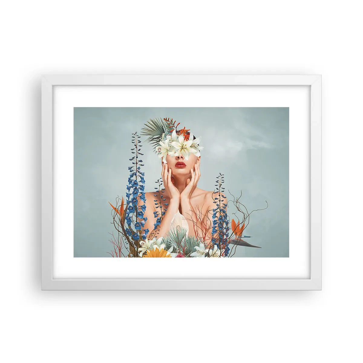 Affisch i vit ram - Kvinna - blomma - 40x30 cm