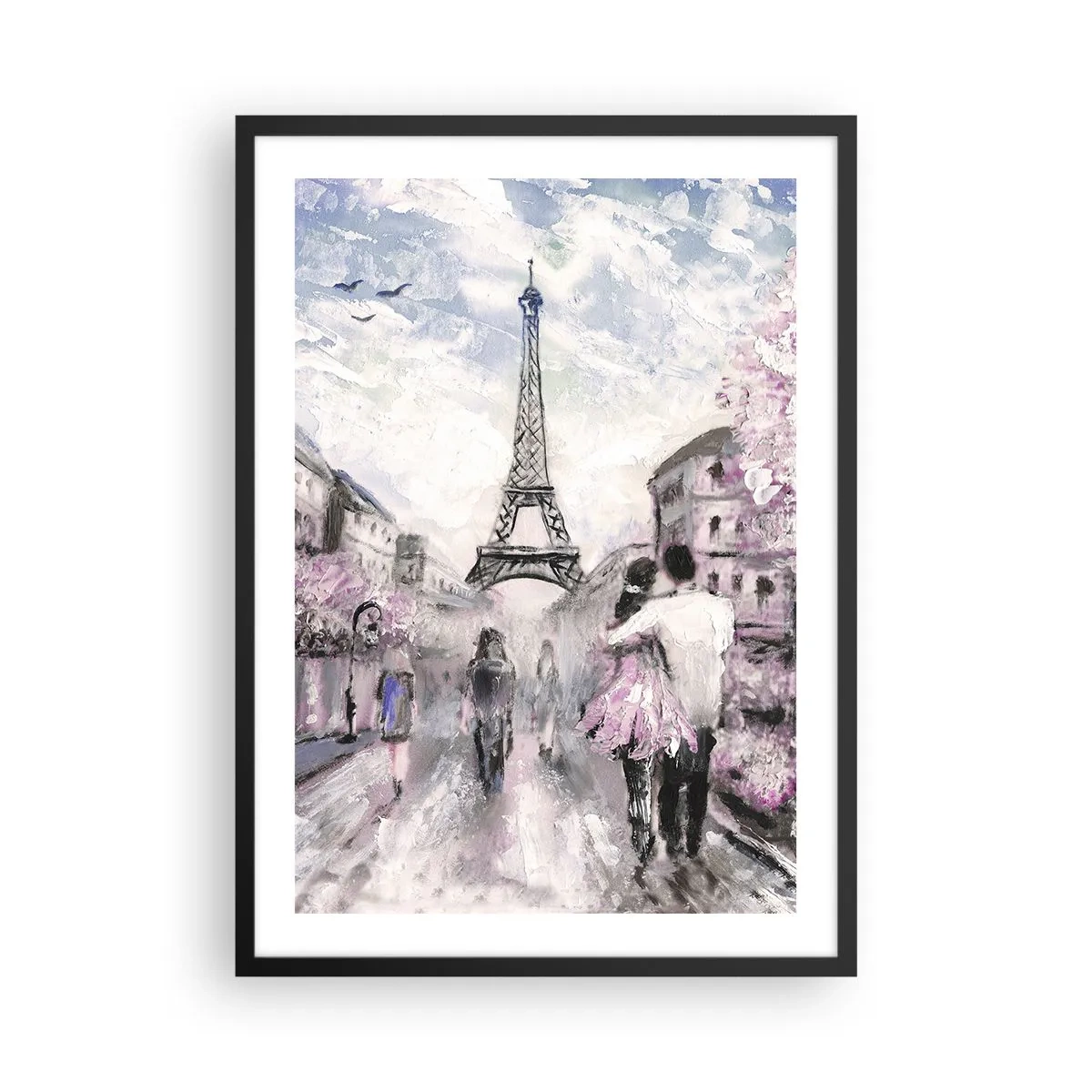 Affisch i svart ram - En romantisk scen i Paris med Eiffeltornet i bakgrunden - 50x70cm - Bli kär bara i... - Modern väggdekoration för vardagsrum och sovrum ARTTOR