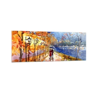 Glastavla - Bild på glas - Tillsammans mot tidens gräns - 140x50 cm