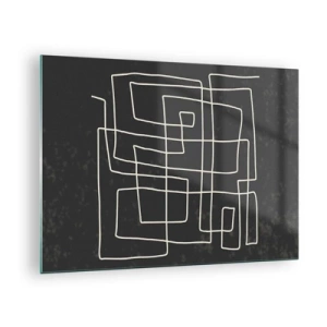 Glastavla - Bild på glas - Geometrisk abstraktion med vita linjer på svart bakgrund - 70x50cm - Inte så enkelt - Modern väggdekoration för vardagsrum och sovrum ARTTOR