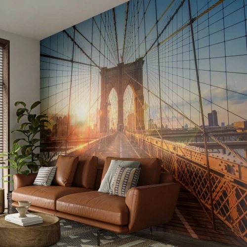Fototapet på mått Premium Sand - På guldbron - New York, Brooklyn Bridge, Arkitektur