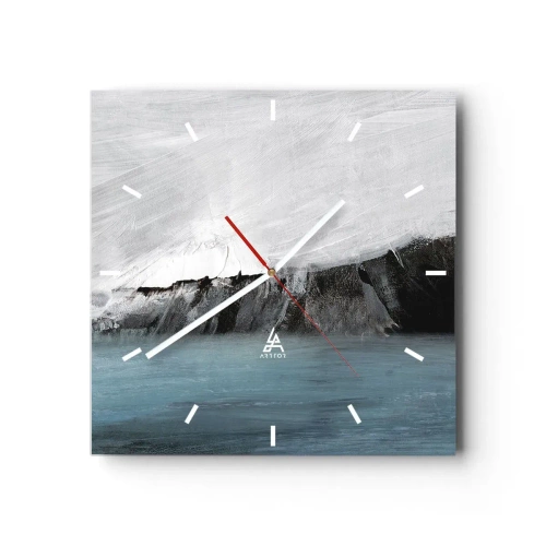 Väggklocka - Klocka på glas - Vatten - jord: en krock mellan elementen - 40x40 cm