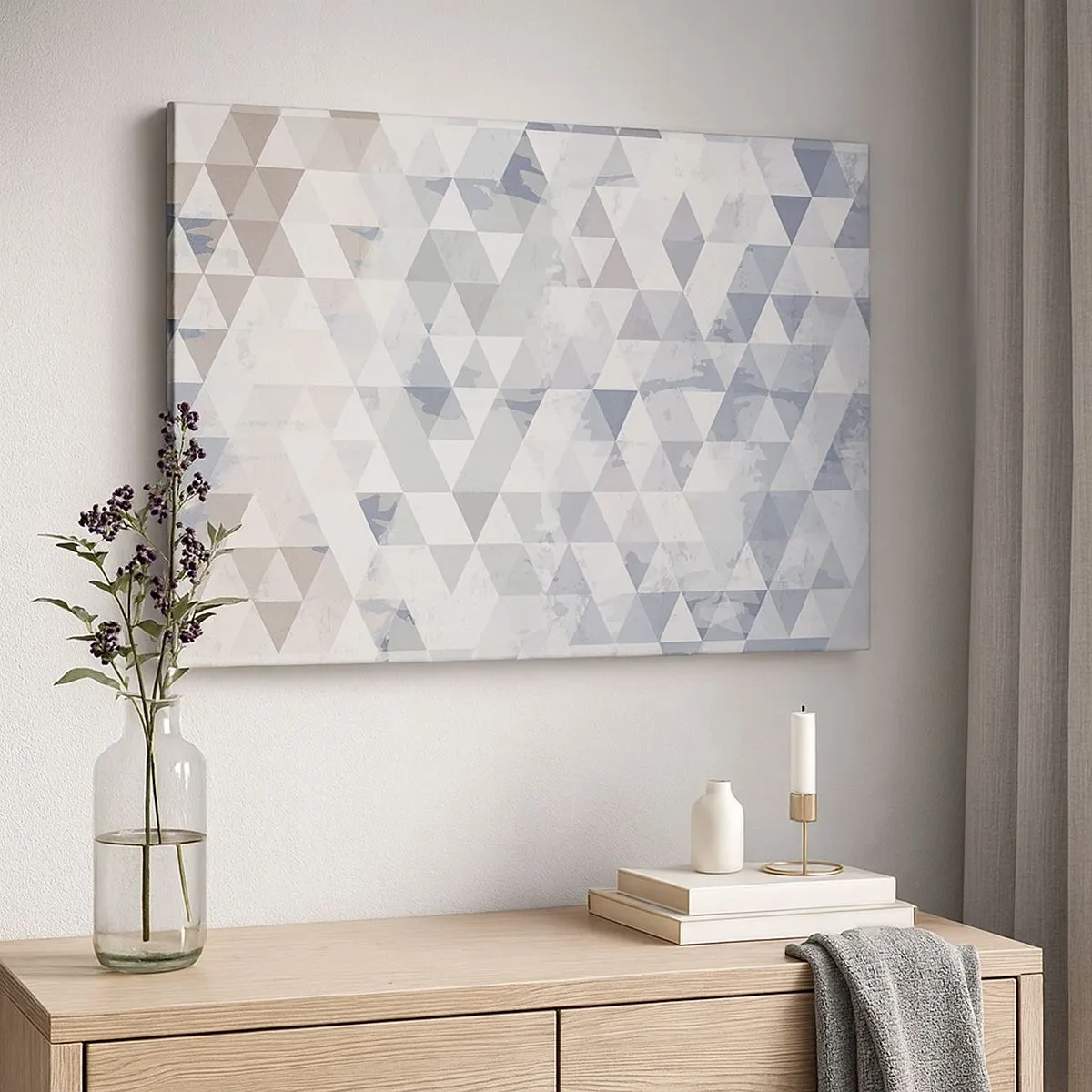 Canvastavla - Bild på duk - Geometriskt triangelmönster i pastellfärger - 70x50cm - Trianglar - Modern väggdekoration för vardagsrum och sovrum ARTTOR