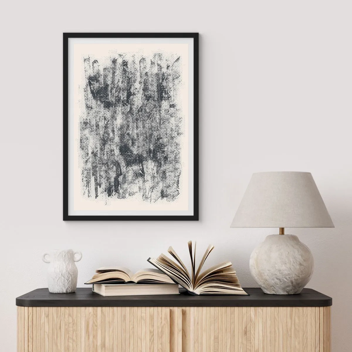 Affisch i svart ram - Retro skogsgrafikmotiv - 50x70cm - Dimmig komposition - Modern väggdekoration för vardagsrum och sovrum ARTTOR