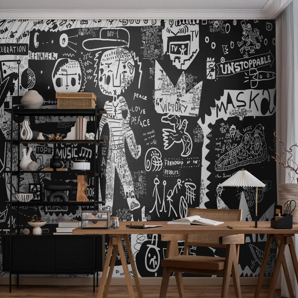Självhäftande Fototapet Deluxe Sticker - Unga själens rättigheter och glädje - Graffiti, Bit, Modernt mönster - 250x175 cm