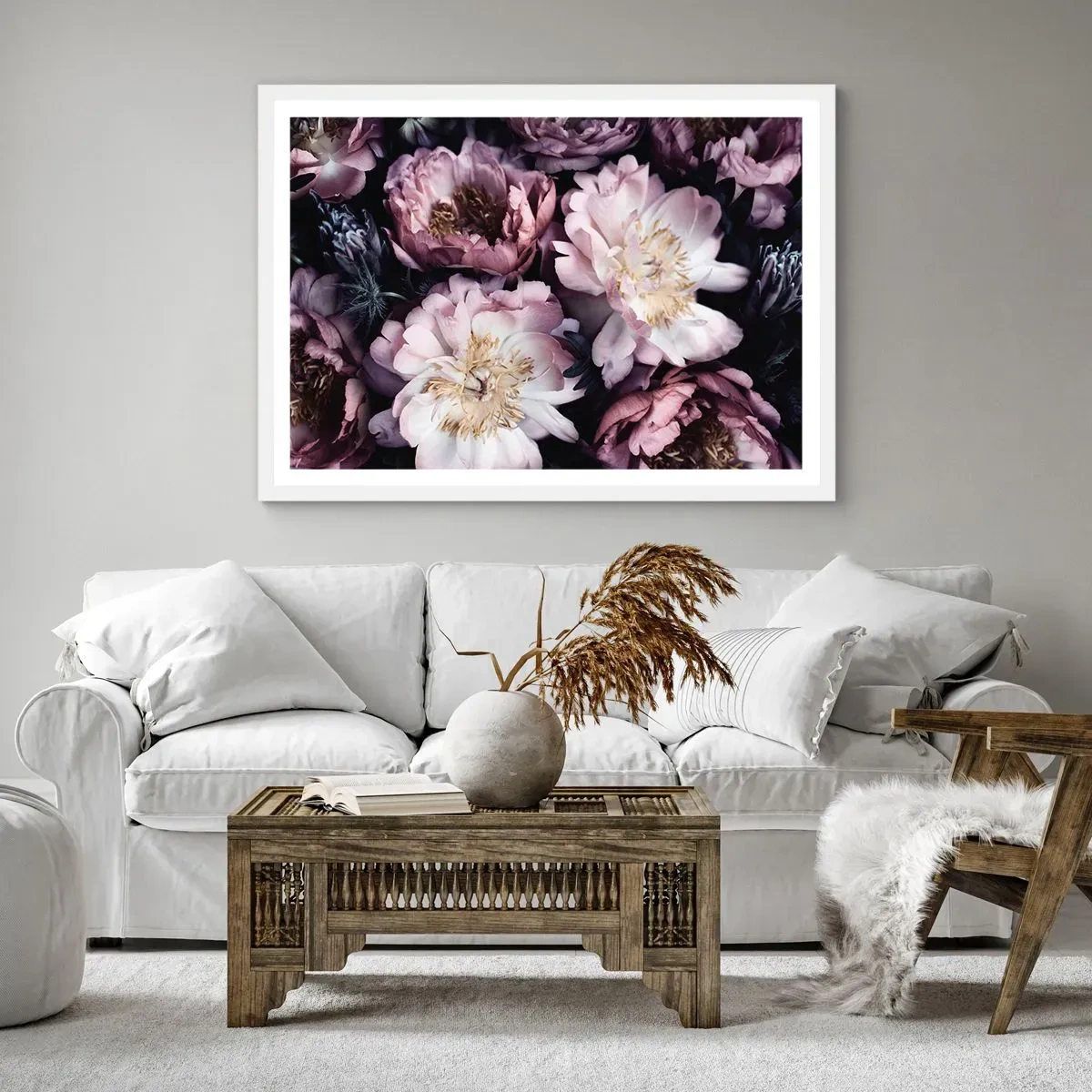 Affisch i vit ram - En bukett i gammal stil - 100x70 cm