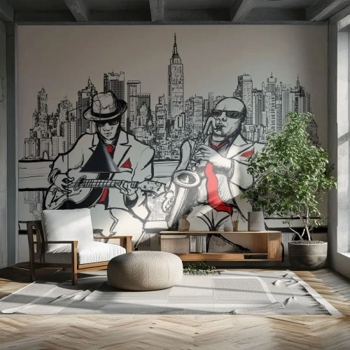 Självhäftande Fototapet Deluxe Sticker - New Yorks improvisation - musik, Jazz, New York - 350x256 cm