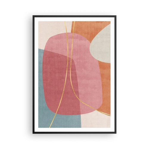 Affisch i svart ram - Pastellkomposition med guldtråd - 70x100 cm