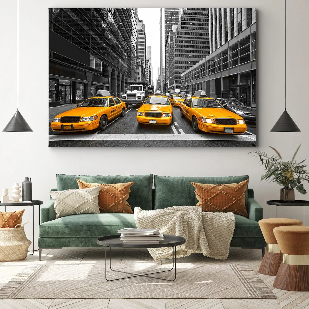 Canvastavla - Bild på duk - Gula taxibilar på New Yorks gator - 70x50cm - Vi färgar denna stad - Modern väggdekoration för vardagsrum och sovrum ARTTOR