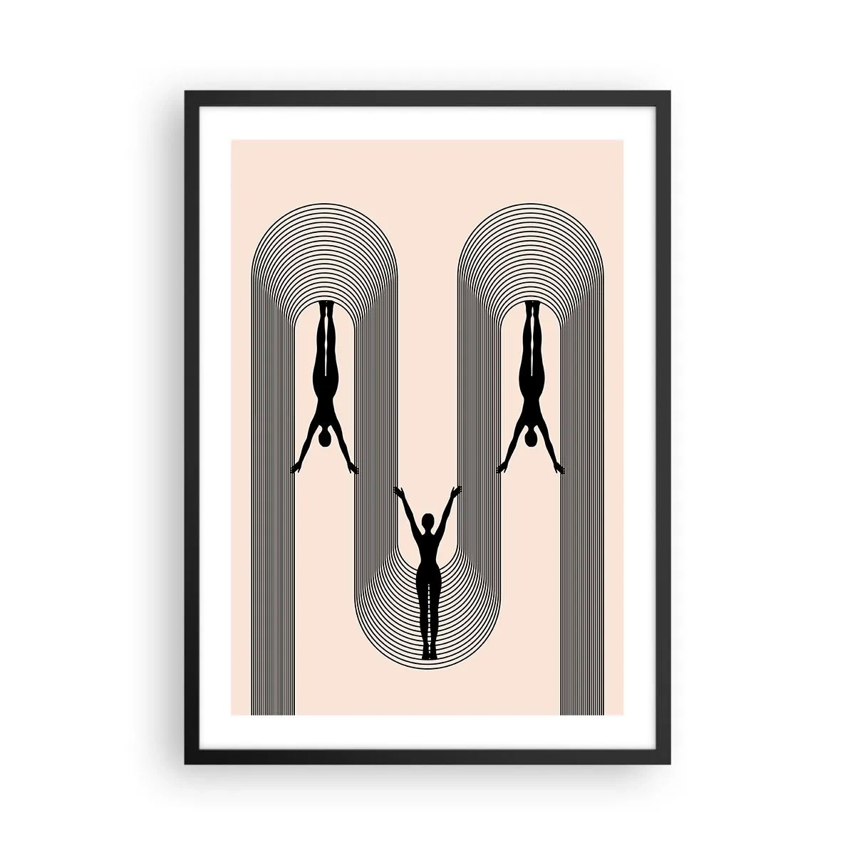 Affisch i svart ram - Minimalistiska silhuetter i en geometrisk komposition - 50x70cm - Upp och ner - Modern väggdekoration för vardagsrum och sovrum ARTTOR