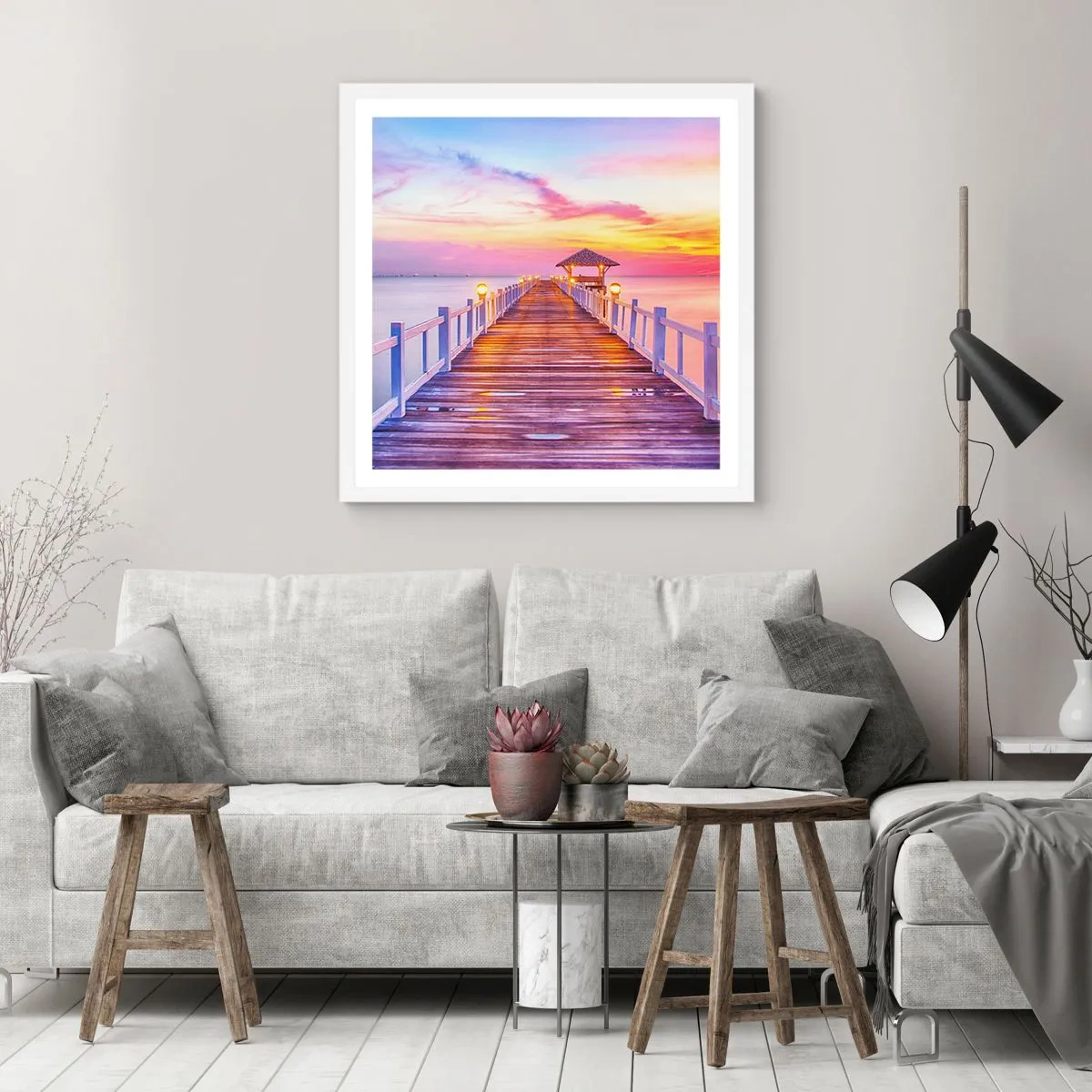 Affisch i vit ram - Kvällens lila-guld tystnad - 40x40 cm