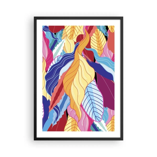Affisch i svart ram - Färgglada löv i abstrakt stil - 50x70cm - Färgglad röra - Modern väggdekoration för vardagsrum och sovrum ARTTOR