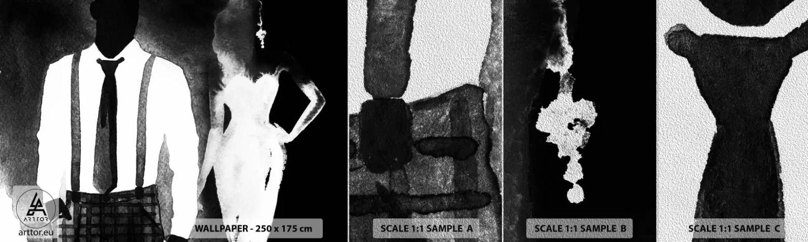 Provbit av fototapet Premium Sand - Noir stämning - Abstraktion, Kvinna och man, Mode - 100x30 cm