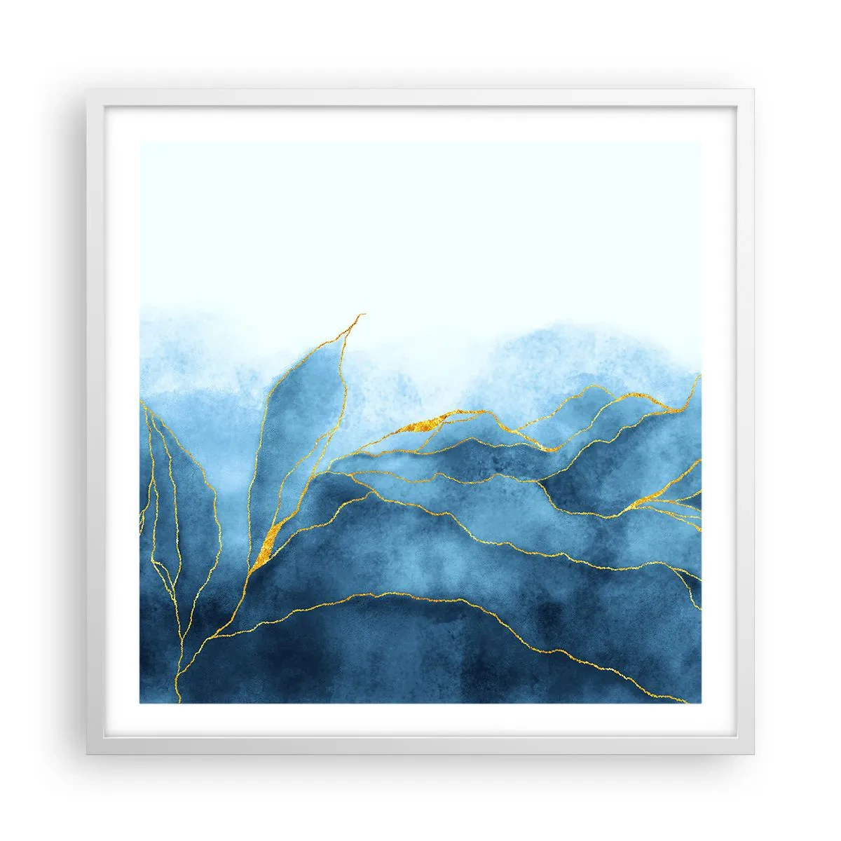 Affisch i vit ram - Blått i guld - 60x60 cm