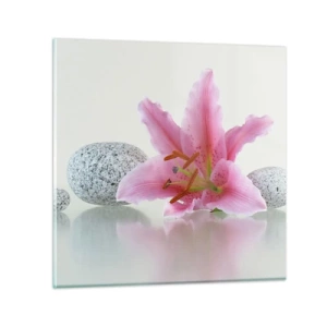 Glastavla - Bild på glas - En studie i rosa, grå och vit - 30x30 cm