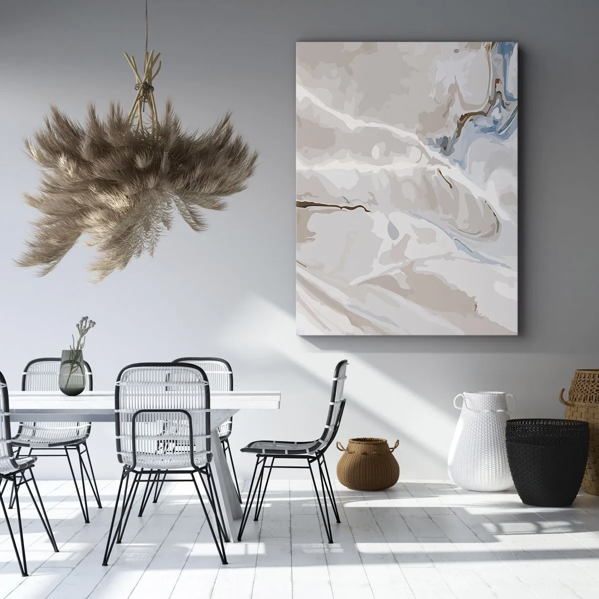 Canvastavla - Bild på duk - Blåa meanderlopp under vithet - 55x100 cm