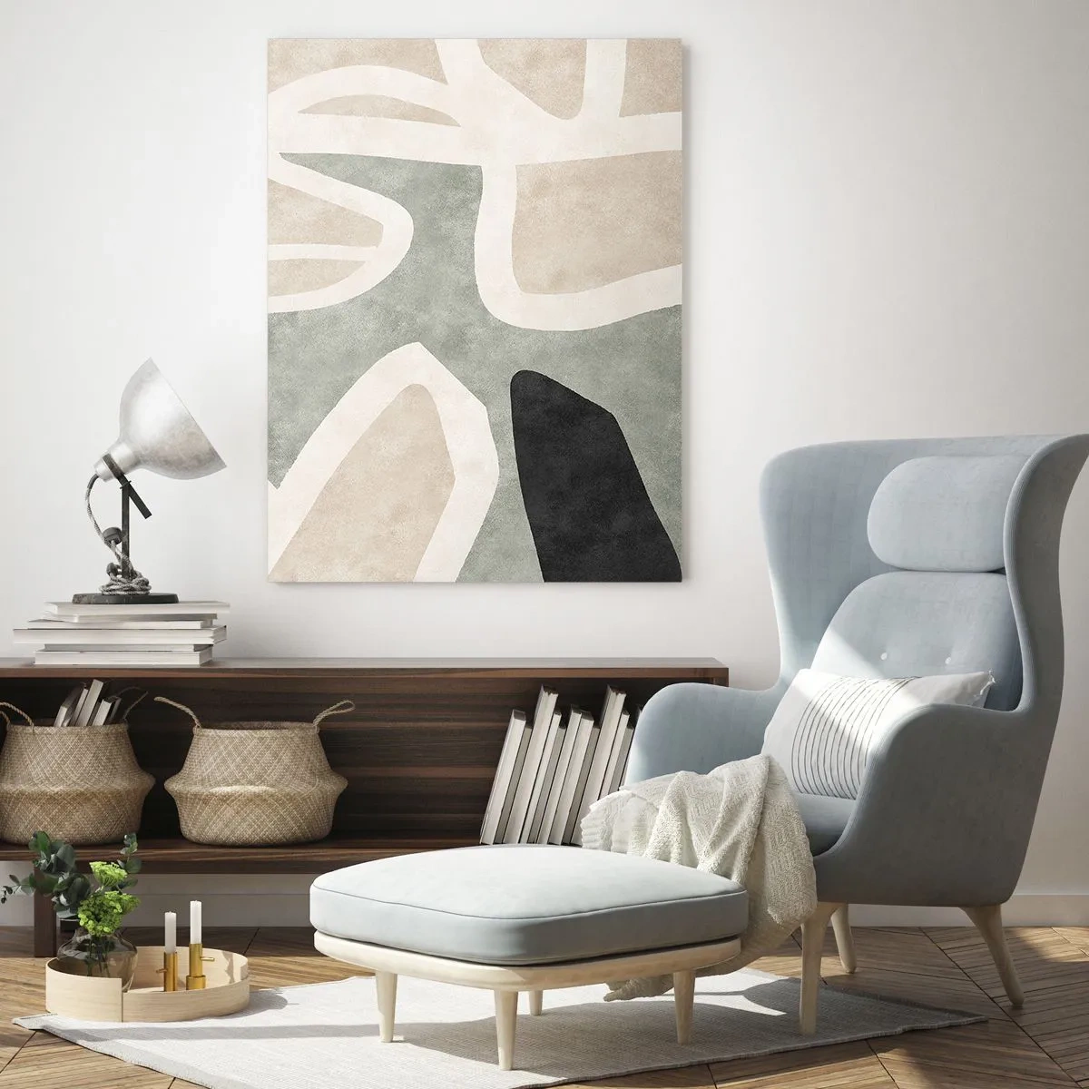 Glastavla - Bild på glas - Komposition med svart motiv - 70x100 cm