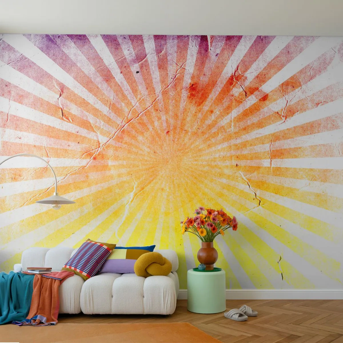 Självhäftande Fototapet Deluxe Sticker - Solupp- och nedgångar - Årgång, Strålar, Sol - 100x70 cm