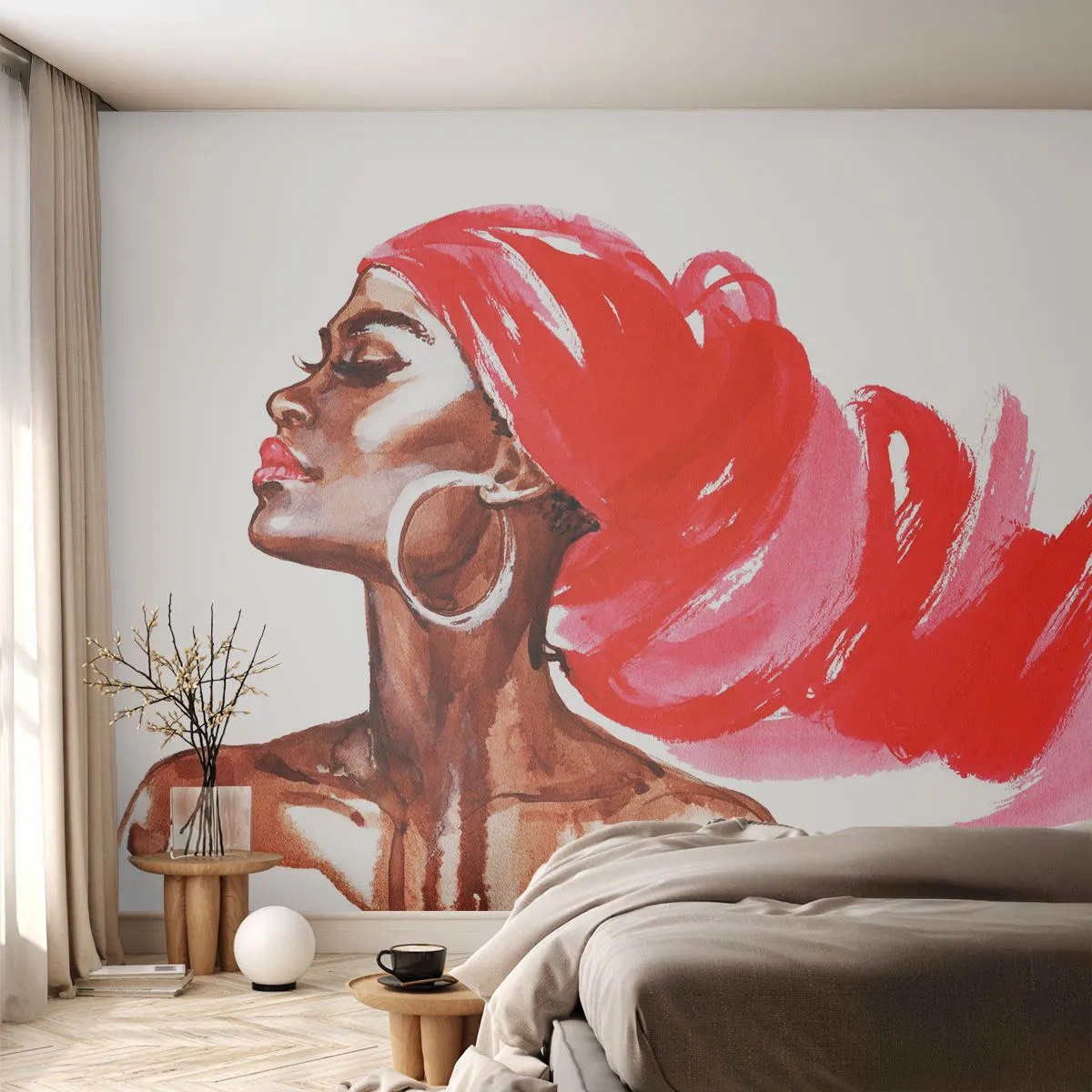 Fototapet på mått Premium Canvas - ”Vind som vidgar mannens näsborrar” - Porträtt av en kvinna, Kvinnans ansikte, Abstraktion