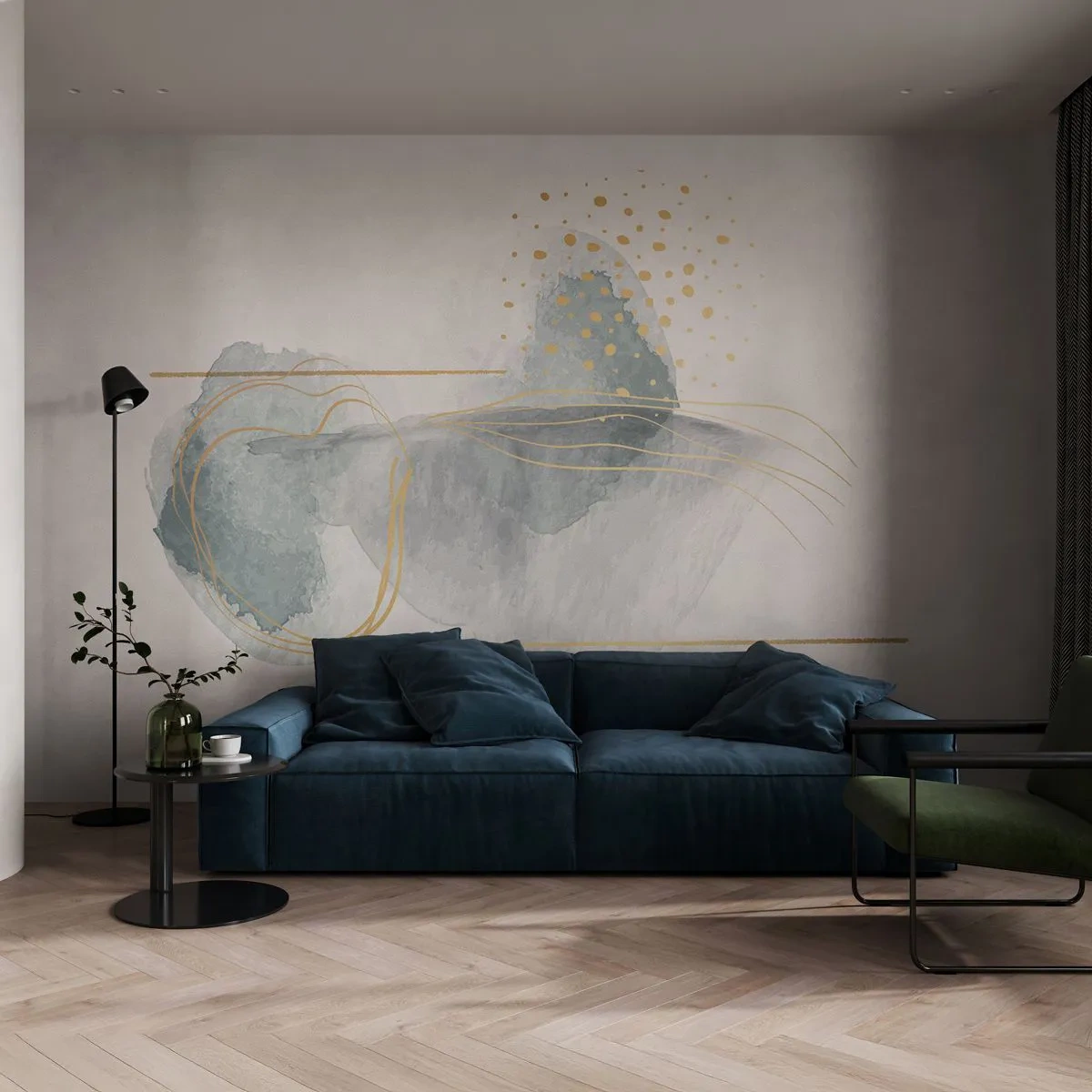 Fototapet Premium Canvas - Om gråhetens och guldets förhållanden - Abstraktion, Bit, Intressanta former - 200x140 cm
