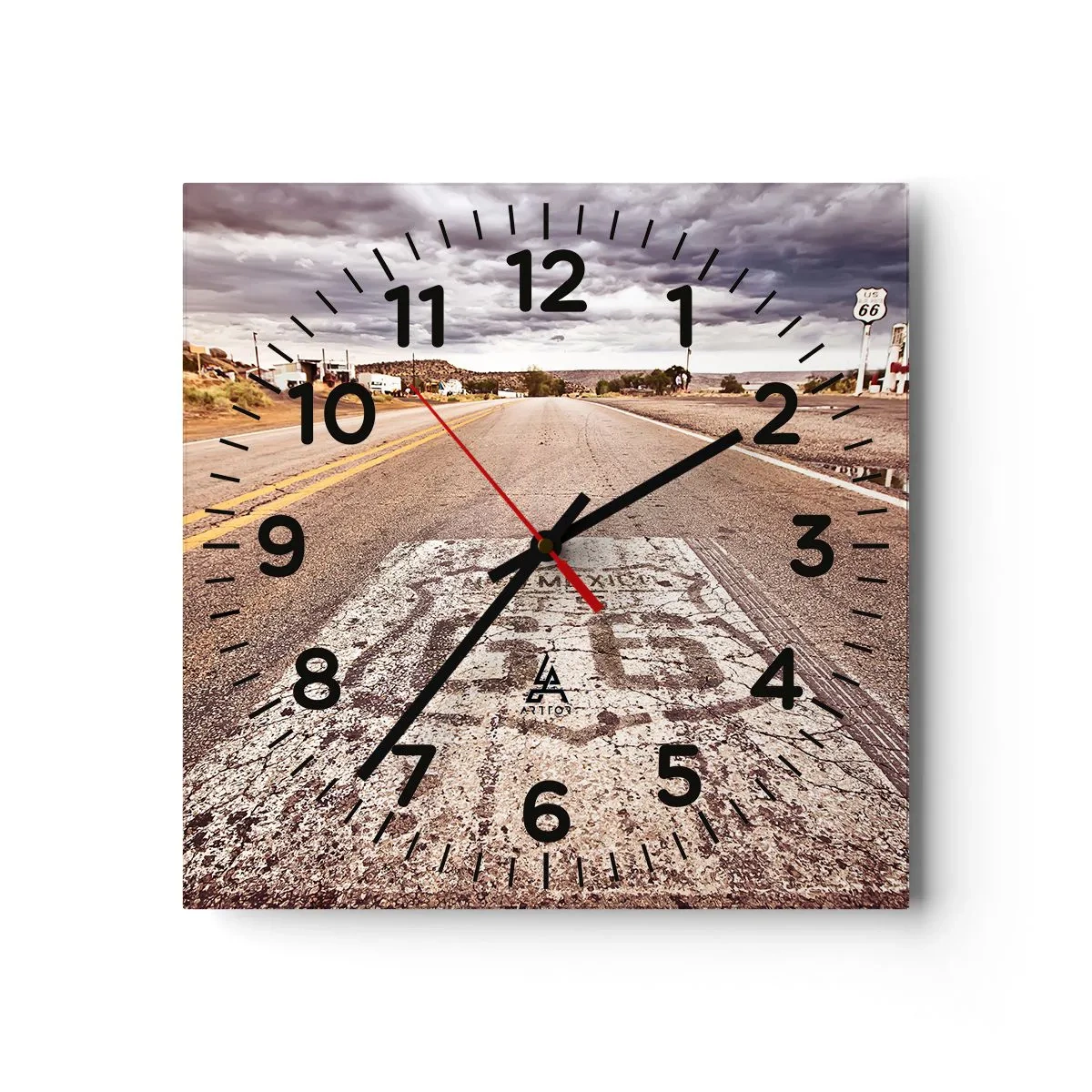 Väggklocka - Klocka på glas - Mother Road - amerikanska legenden - 30x30 cm