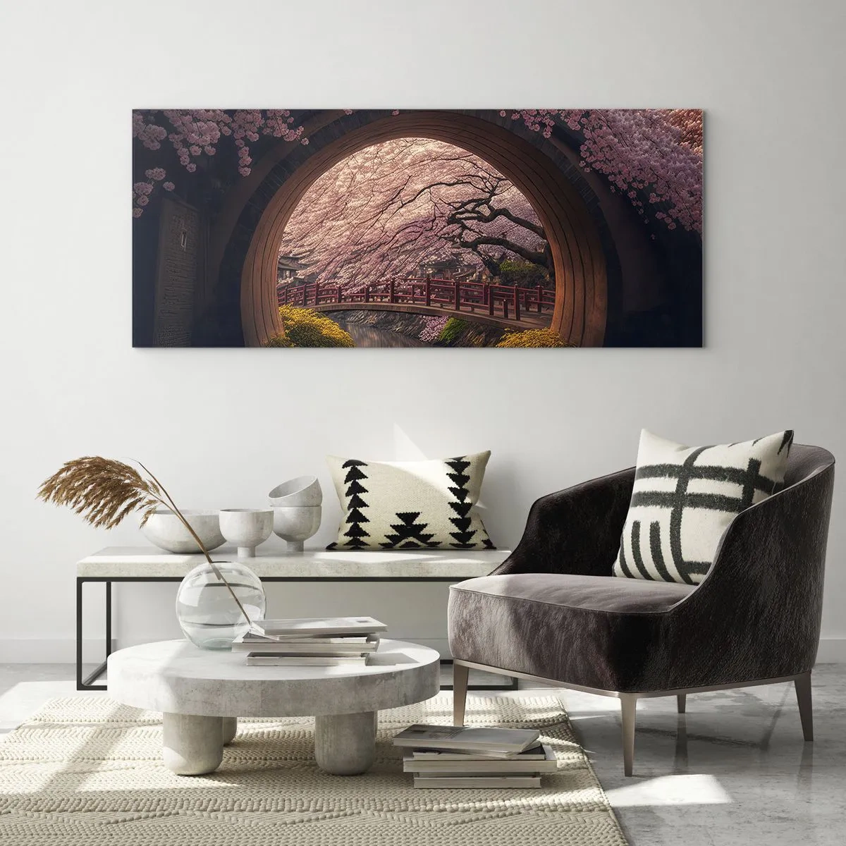 Glastavla - Bild på glas - Japansk vår - 100x40 cm