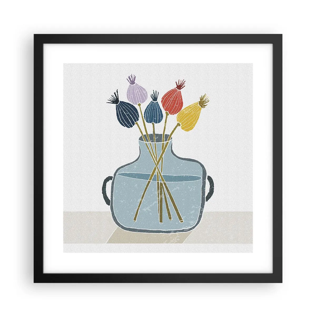 Affisch i svart ram - Vallmovas - 40x40 cm