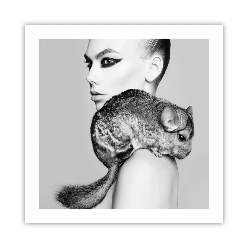 Affisch - Dam med chinchilla - 50x50 cm