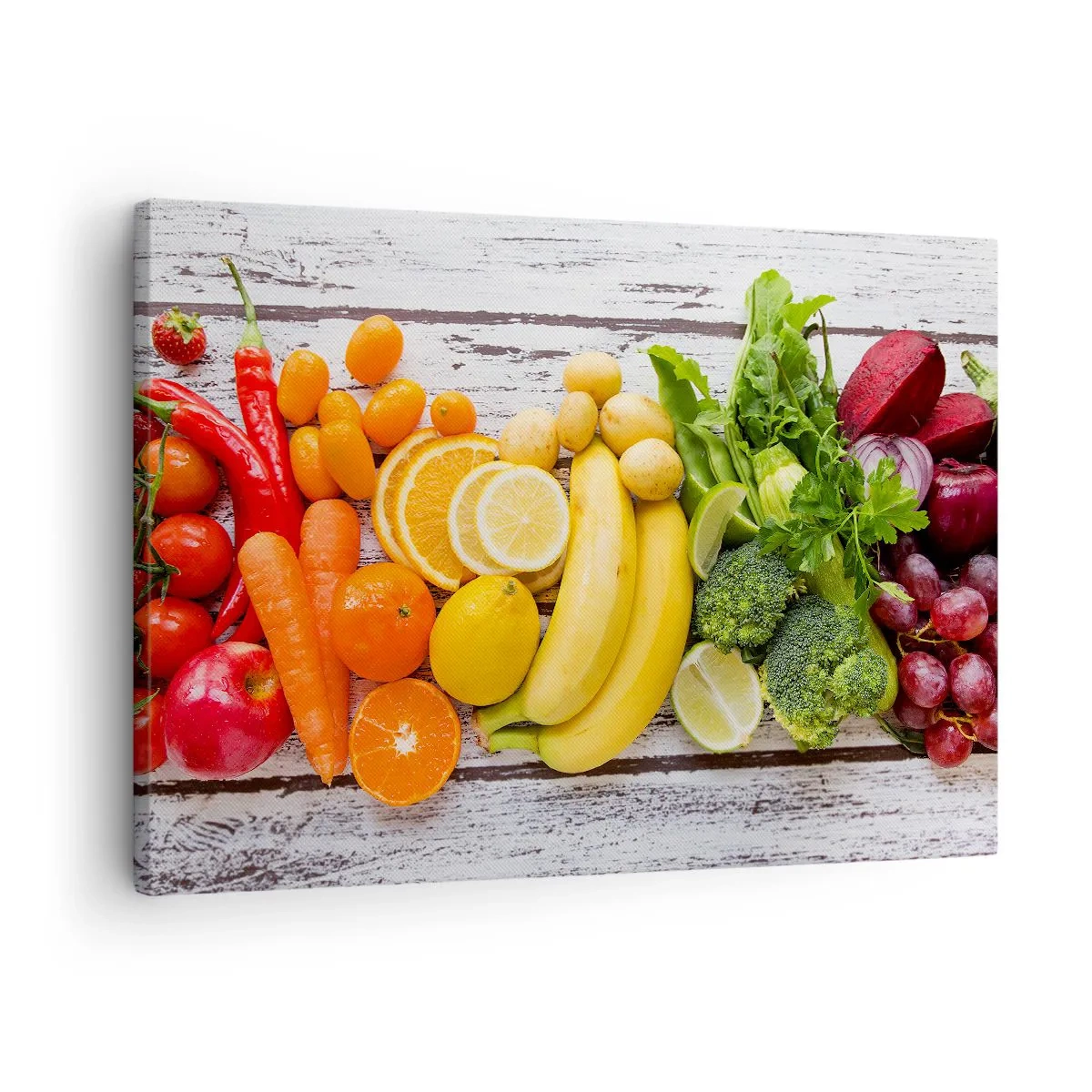 Canvastavla - Bild på duk - Färgglada frukter och grönsaker på en träbakgrund - 70x50cm - Räcker det inte? - Modern väggdekoration för vardagsrum och sovrum ARTTOR
