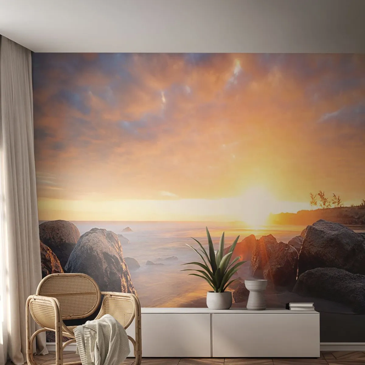 Fototapet Premium Sand - Kvällens ljusa bris - Landskap, Hav, Soluppgång - 100x70 cm